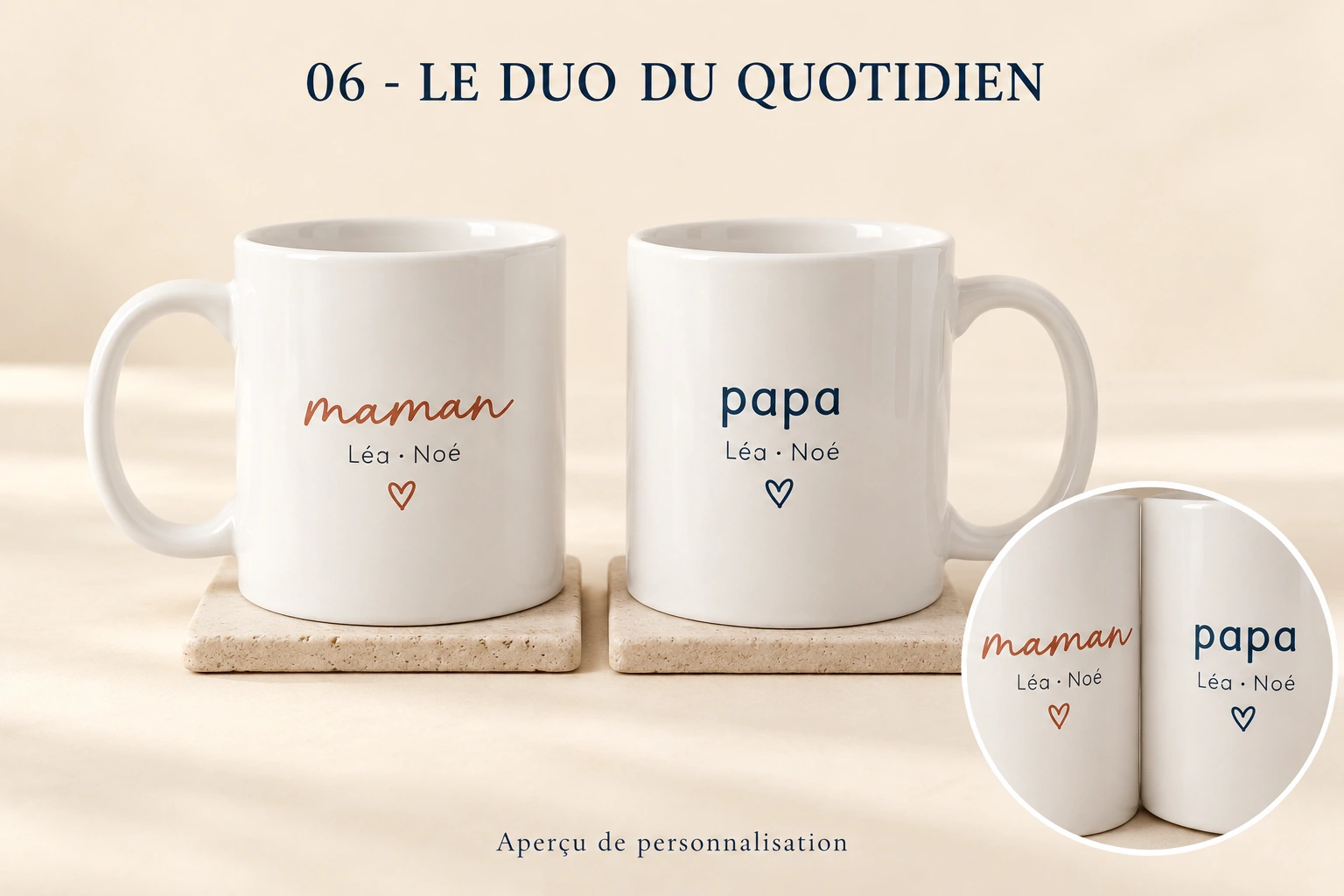 Mugs maman et papa assortis, personnalisables avec les prénoms des enfants