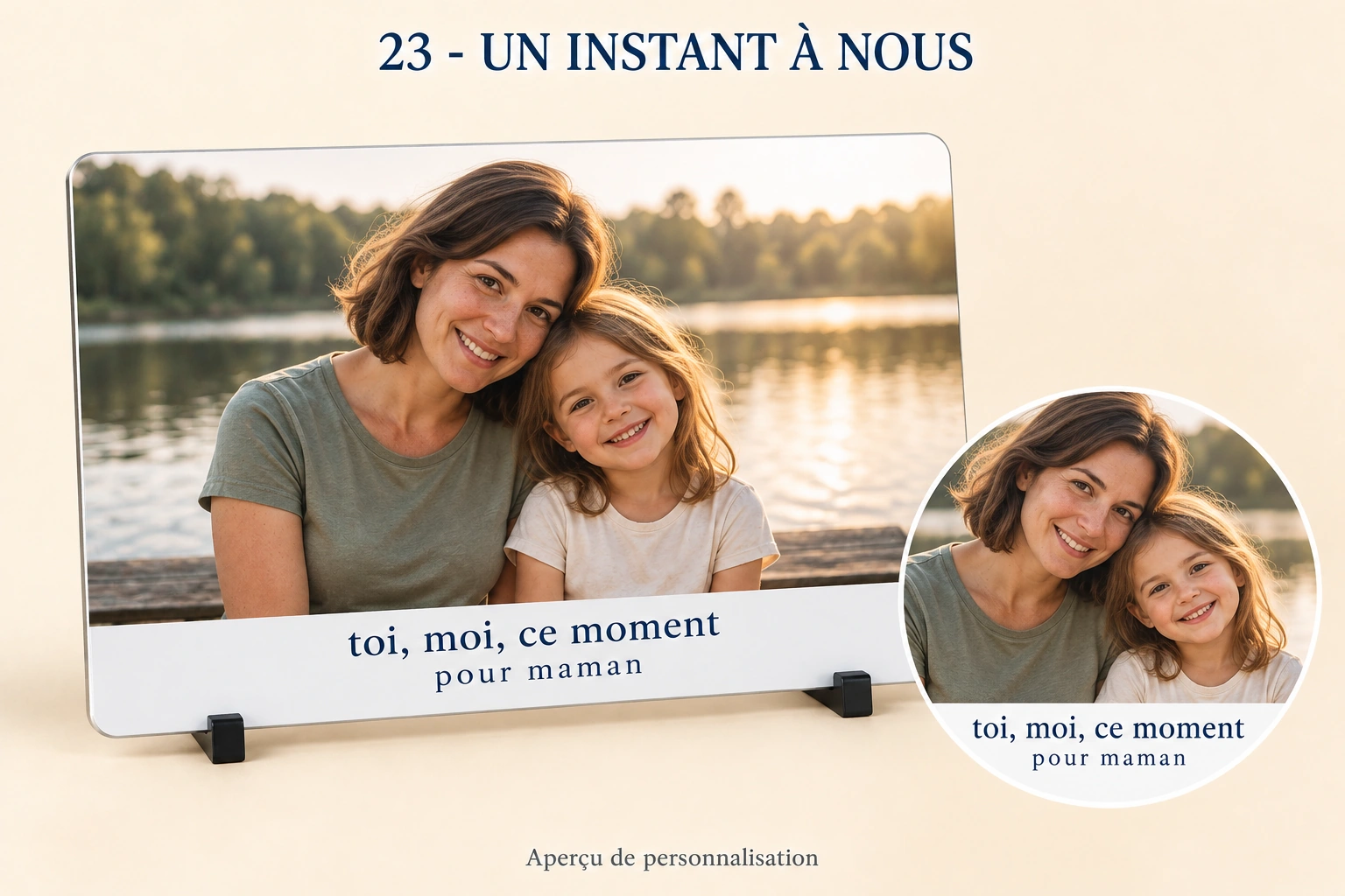 Un instant à nous : plaque aluminium personnalisé, produit entier et zoom du motif