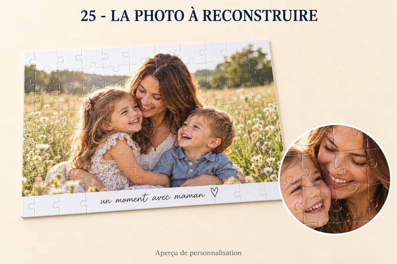 La photo à reconstruire : puzzle photo personnalisé, produit entier et zoom du motif
