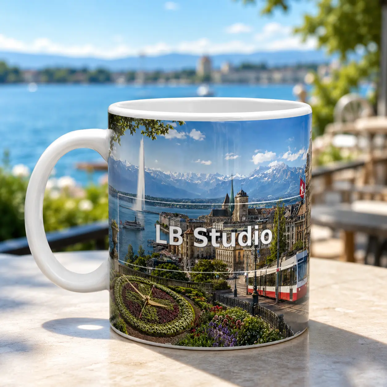 Mug blanc M001 réel avec la création Genève