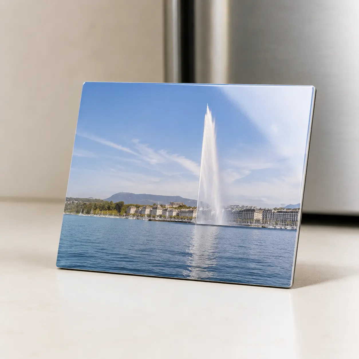 Magnet photo rectangulaire personnalisé avec le Jet d’Eau de Genève